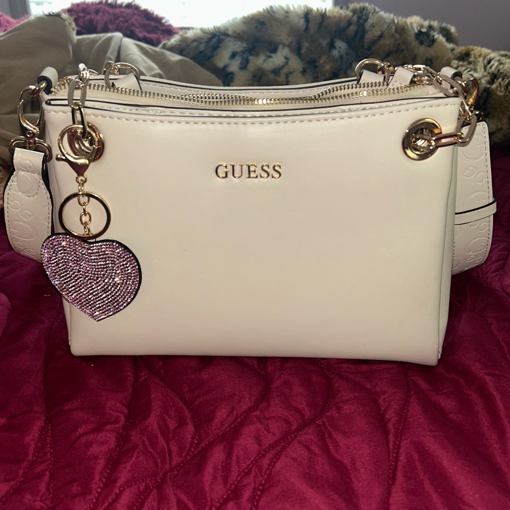 GUESS Cream Shoulder Bag with Gold Accents